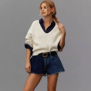 NWOT Anthropologie Maeve V-Neck Sculptured Pullover Sweater, Size M